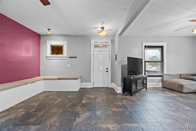 27 N Taylor Ave, Crystal City, MO 63019 - entryway with ceiling fan, baseboards, and stone finish floors