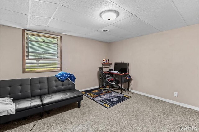 511 Ruddy Ct, Troy, IL 62294 - office space with carpet, baseboards, a drop ceiling, and lofted ceiling