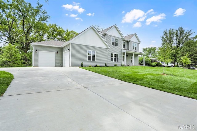 683 Bellerive Estates Dr, Saint Louis, MO 63141 - view of front of property featuring an attached garage, a front yard, concrete driveway, and board and batten siding