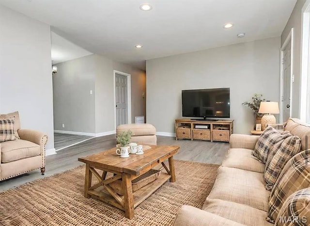 5108 S Gem Dr, High Ridge, MO 63049 - living area with wood finished floors and recessed lighting