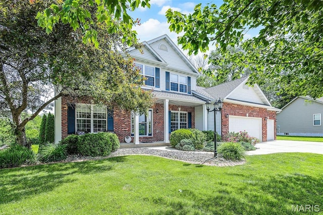 30 Shiloh Ct, Edwardsville, IL 62025 - traditional-style house featuring an attached garage, brick siding, driveway, and a front yard