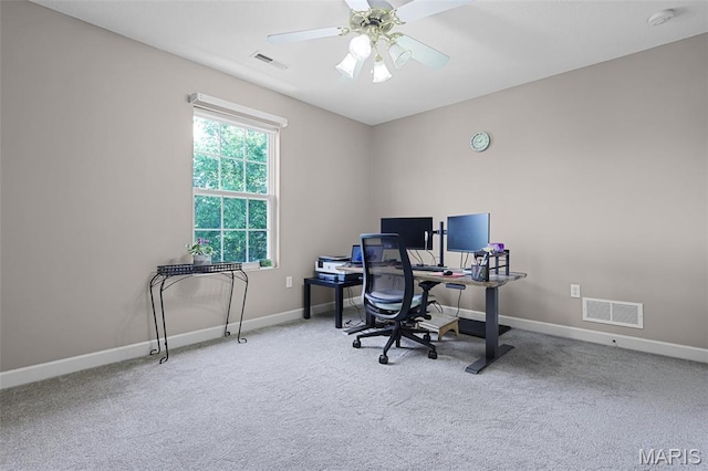 30 Shiloh Ct, Edwardsville, IL 62025 - carpeted home office with baseboards and ceiling fan