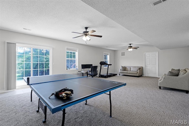 30 Shiloh Ct, Edwardsville, IL 62025 - playroom with carpet floors, a textured ceiling, ceiling fan, and a desk