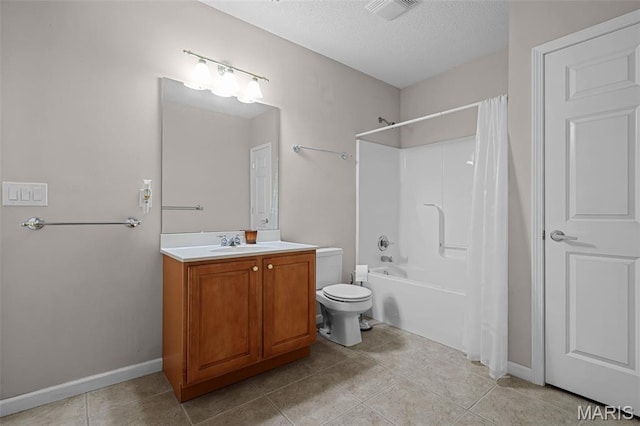 30 Shiloh Ct, Edwardsville, IL 62025 - full bath with tile patterned flooring, toilet, vanity, a textured ceiling, and shower / bath combo with shower curtain