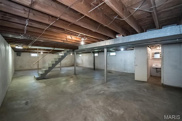 below grade area featuring stairs