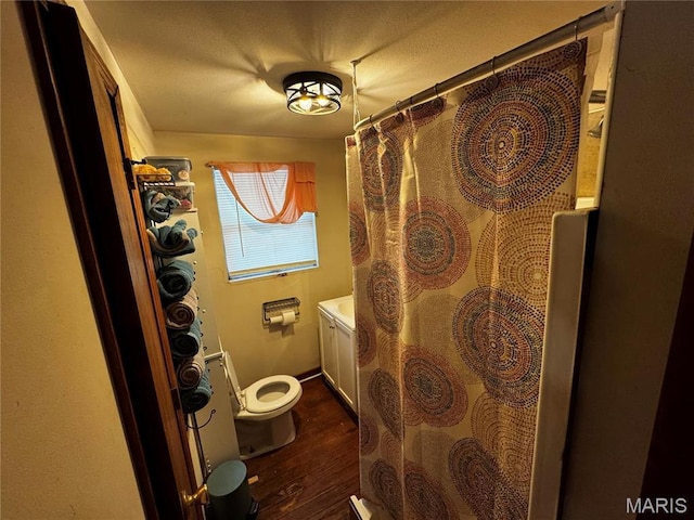 895 Parkway Dr, Bismarck, MO 63624 - full bathroom featuring wood finished floors, toilet, and a shower with shower curtain