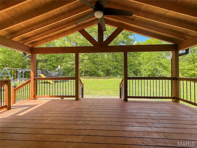 4311 Lakeview Dr, Hillsboro, MO 63050 - deck with a yard, a ceiling fan, and a playground