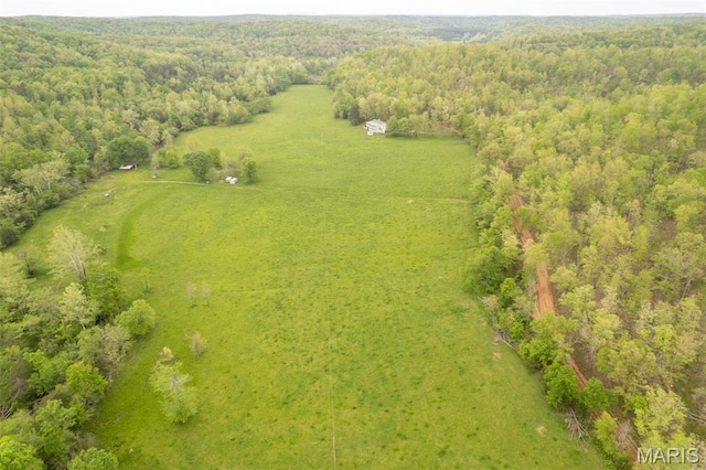 aerial view of sparsely populated area featuring a heavily wooded area