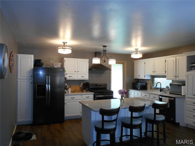 2408 Morrison Rd, Granite City, IL 62040 - kitchen featuring black appliances, a sink, dark wood finished floors, and white cabinetry