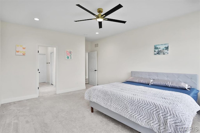 112 Westhaven View Dr, Wentzville, MO 63385 - bedroom featuring carpet floors, baseboards, recessed lighting, and ceiling fan