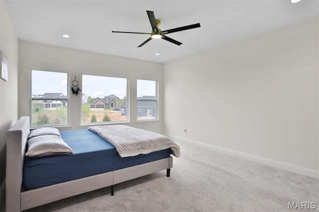 112 Westhaven View Dr, Wentzville, MO 63385 - carpeted bedroom with baseboards, recessed lighting, and ceiling fan