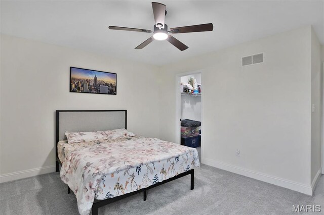 112 Westhaven View Dr, Wentzville, MO 63385 - bedroom with carpet, baseboards, a closet, and a ceiling fan