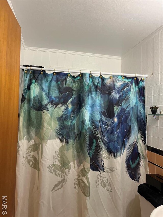 7401 Pleaseway Dr, Saint Louis, MO 63136 - bathroom featuring a shower with shower curtain and crown molding
