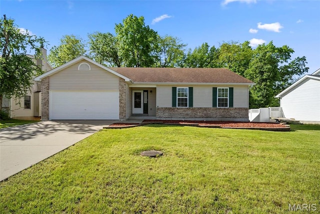 76 Eldorado Dr, Moscow Mills, MO 63362 - ranch-style house featuring brick siding, a garage, and driveway