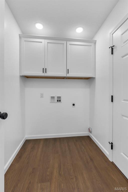 2047 State Highway H, Sikeston, MO 63801 - laundry room featuring cabinet space, baseboards, dark wood-style floors, washer hookup, and recessed lighting