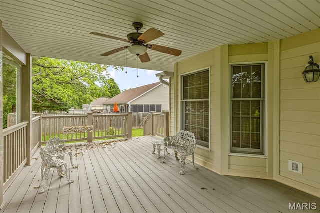 511 Log Cabin Rd, Farmington, MO 63640 - wooden deck featuring a ceiling fan