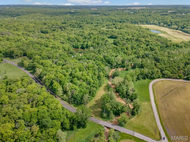 aerial view of property's location with a forest