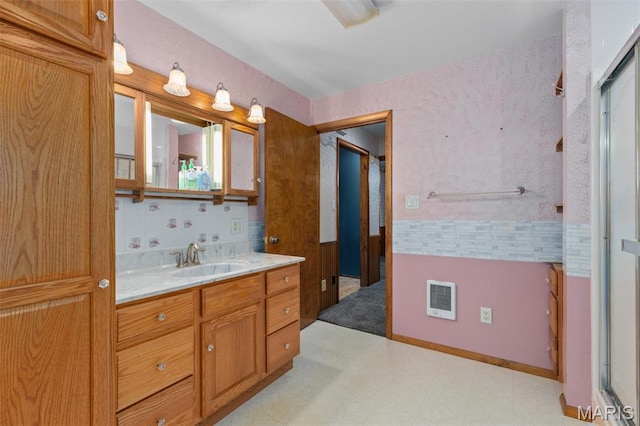 418 E Maple St, Gillespie, IL 62033 - bathroom featuring vanity, tile patterned floors, and an enclosed shower