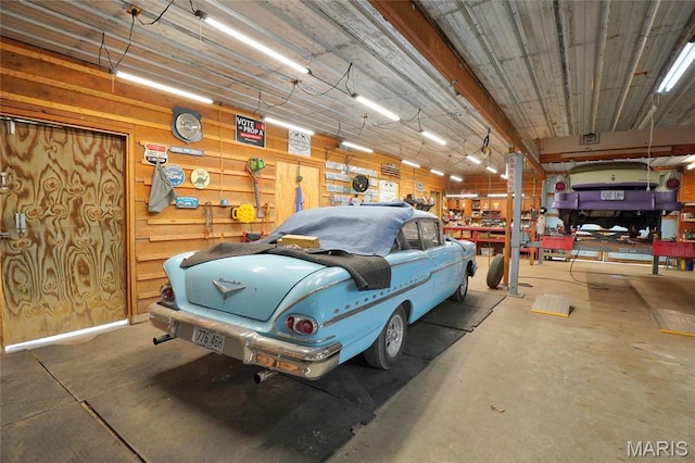 garage featuring a workshop area