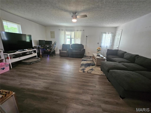 24355 Trolley Ln, Saint Robert, MO 65584 - living room with plenty of natural light, wood finished floors, a textured ceiling, and ceiling fan