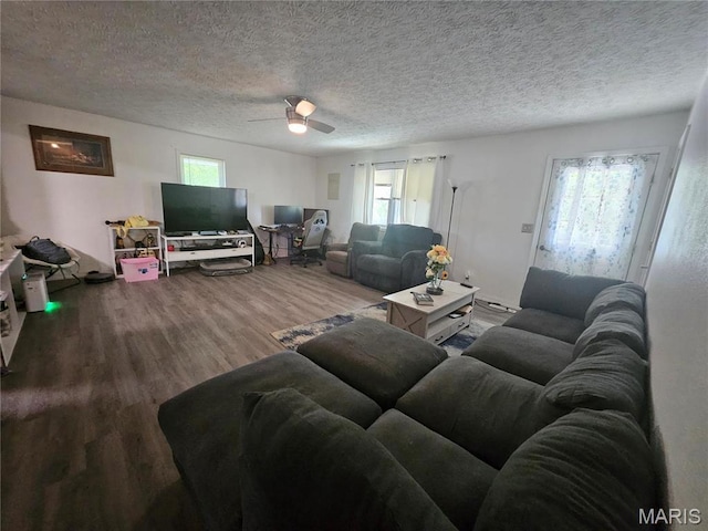 24355 Trolley Ln, Saint Robert, MO 65584 - living area featuring plenty of natural light, wood finished floors, ceiling fan, and a textured ceiling