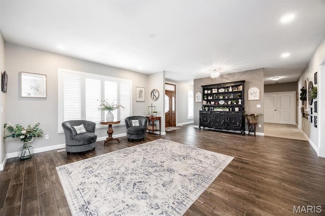9 Shellie Ct, Fairview Heights, IL 62208 - living room featuring dark wood finished floors, baseboards, and recessed lighting