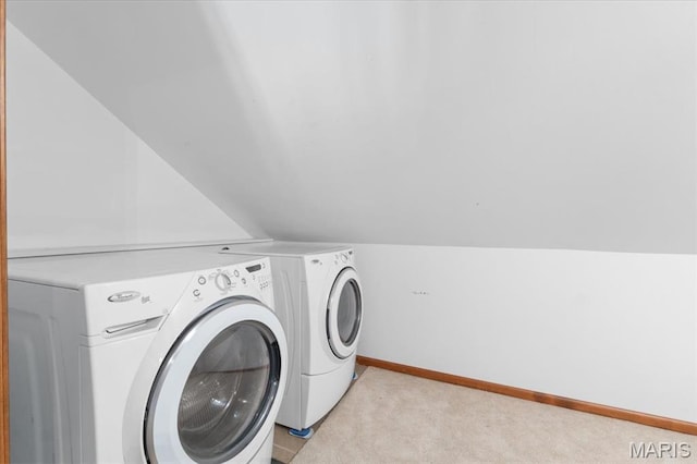 3743 Rock Creek Valley Rd, High Ridge, MO 63049 - laundry area featuring washer and dryer, light carpet, and baseboards