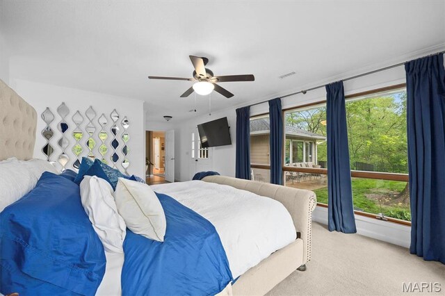 350 Barnett Dr, Edwardsville, IL 62025 - bedroom with multiple windows, light carpet, and ceiling fan