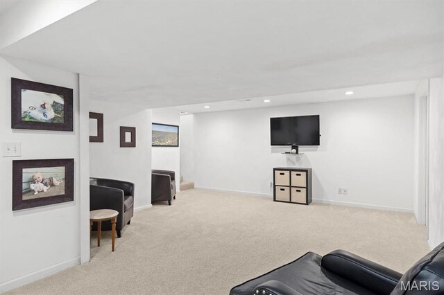 350 Barnett Dr, Edwardsville, IL 62025 - living area featuring carpet flooring, baseboards, and recessed lighting