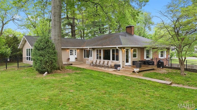 350 Barnett Dr, Edwardsville, IL 62025 - back of property with a chimney, a patio, and roof with shingles