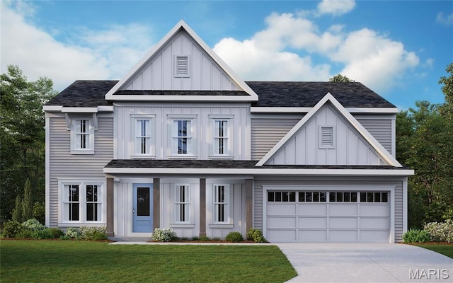 228 Talbot Way, Wentzville, MO 63385 - modern inspired farmhouse featuring board and batten siding, a front lawn, concrete driveway, and a shingled roof