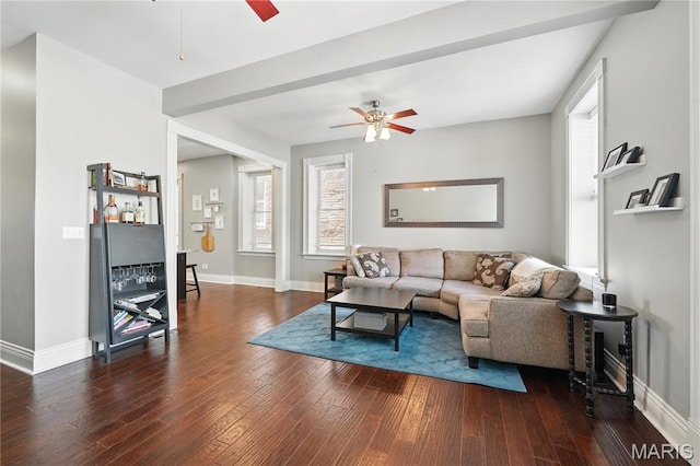 3015 Indiana Ave, Saint Louis, MO 63118 - living room featuring a ceiling fan, baseboards, and plenty of natural light