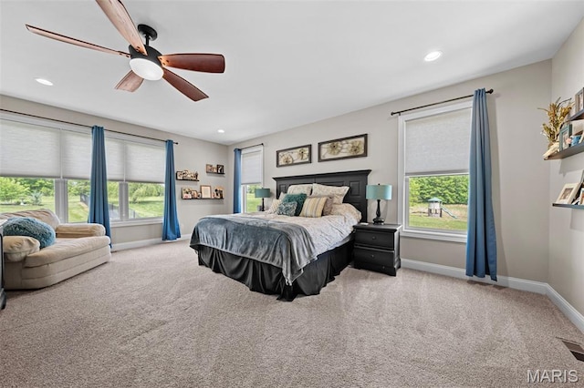 111 Foristell Ridge Ct, Foristell, MO 63348 - carpeted bedroom featuring baseboards, multiple windows, a ceiling fan, and recessed lighting