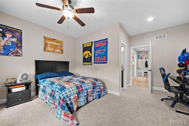 111 Foristell Ridge Ct, Foristell, MO 63348 - carpeted bedroom with baseboards, a ceiling fan, and recessed lighting