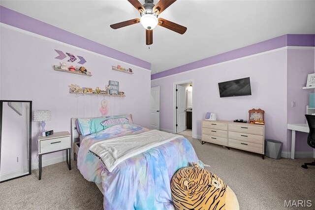 111 Foristell Ridge Ct, Foristell, MO 63348 - bedroom featuring light carpet, baseboards, and a ceiling fan