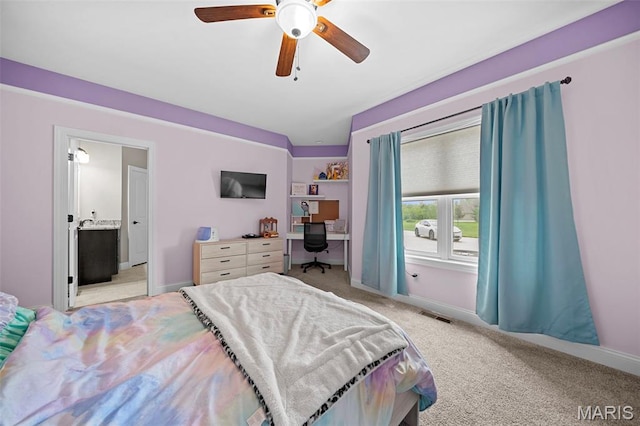 111 Foristell Ridge Ct, Foristell, MO 63348 - bedroom featuring light colored carpet, an office area, baseboards, and a ceiling fan