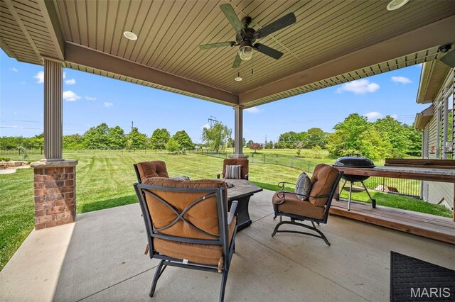 111 Foristell Ridge Ct, Foristell, MO 63348 - view of patio with a ceiling fan and an outdoor living space