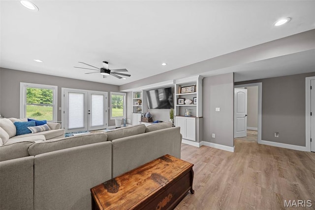 111 Foristell Ridge Ct, Foristell, MO 63348 - living area with ceiling fan, light wood-style floors, baseboards, and recessed lighting