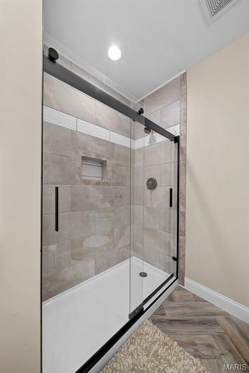 111 Foristell Ridge Ct, Foristell, MO 63348 - bathroom with baseboards and a shower stall