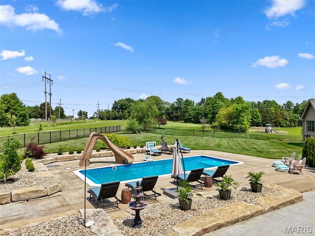 111 Foristell Ridge Ct, Foristell, MO 63348 - view of pool featuring a water slide and a patio area