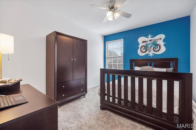 300 Wildberry Ln, Saint Charles, MO 63304 - bedroom featuring light carpet and a ceiling fan