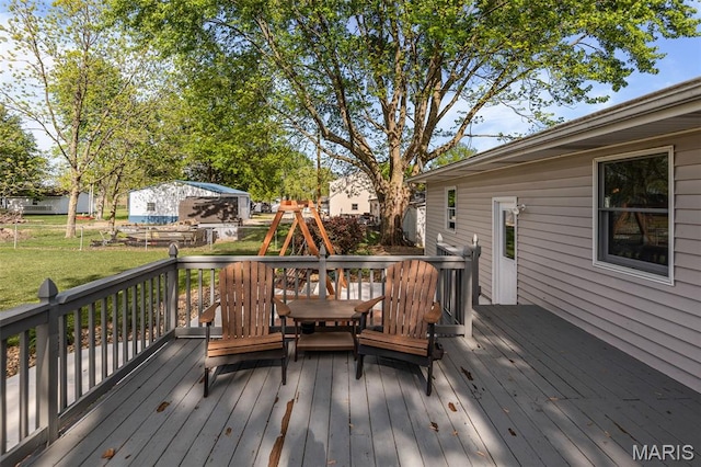 511 E Wilson St, Beckemeyer, IL 62219 - wooden deck featuring outdoor dining space