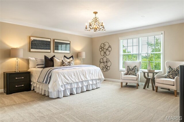 5316 Enchanted Ct, Weldon Spring, MO 63304 - bedroom featuring light colored carpet, a chandelier, and crown molding