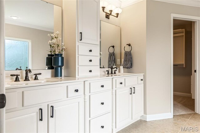 5316 Enchanted Ct, Weldon Spring, MO 63304 - bathroom featuring ornamental molding, double vanity, and tile patterned floors