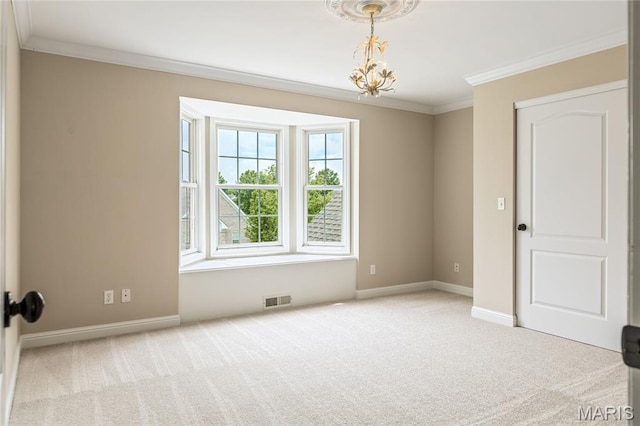 5316 Enchanted Ct, Weldon Spring, MO 63304 - empty room featuring crown molding, carpet, and a chandelier