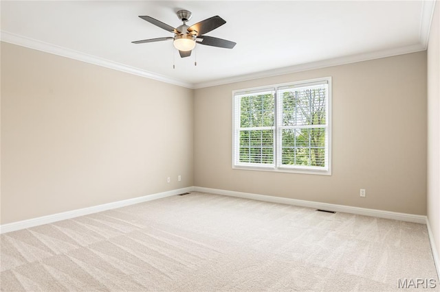 5316 Enchanted Ct, Weldon Spring, MO 63304 - spare room with ornamental molding, light carpet, and ceiling fan