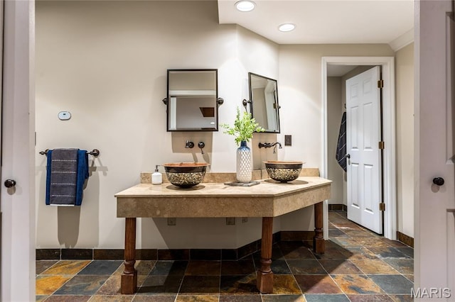 5316 Enchanted Ct, Weldon Spring, MO 63304 - bathroom featuring stone tile flooring and recessed lighting