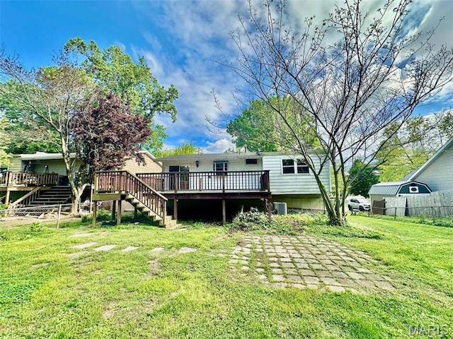 860 Chouteau Ave, Godfrey, IL 62035 - rear view of property with a wooden deck, stairway, and central AC unit