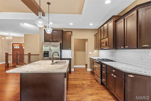 1419 Crimson King Way, Troy, IL 62294 - kitchen featuring stainless steel appliances, a sink, dark brown cabinets, baseboards, and recessed lighting