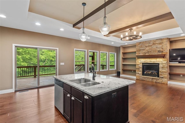 1419 Crimson King Way, Troy, IL 62294 - kitchen with a sink, dark wood finished floors, stainless steel dishwasher, pendant lighting, and recessed lighting